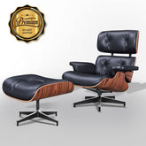 Eames Style XL Version Lounge Chair and Ottoman - Rosewood Black and White leather